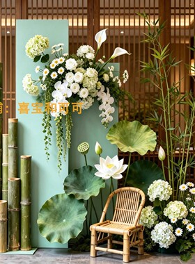 新中式荷花竹艺背景板打卡美陈