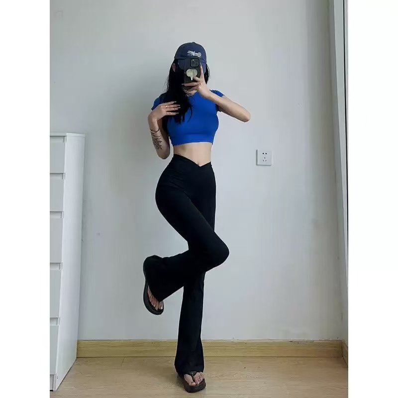 外贸欧美普拉提喇叭健身裤女蜜桃提臀裸感交叉腰紧身绝美微喇裤秋,淘宝优惠券,粉丝福利购,淘宝优惠卷