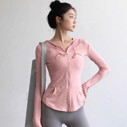 2025秋冬新款运动服外套女跑步休闲连帽拉链卫衣速干健身房瑜伽服 - 图1