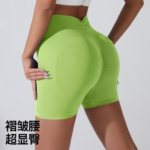 新款蜜桃提臀瑜伽短裤女高腰收腹健身裤跑步训练紧身裤普拉提短裤 - 图0