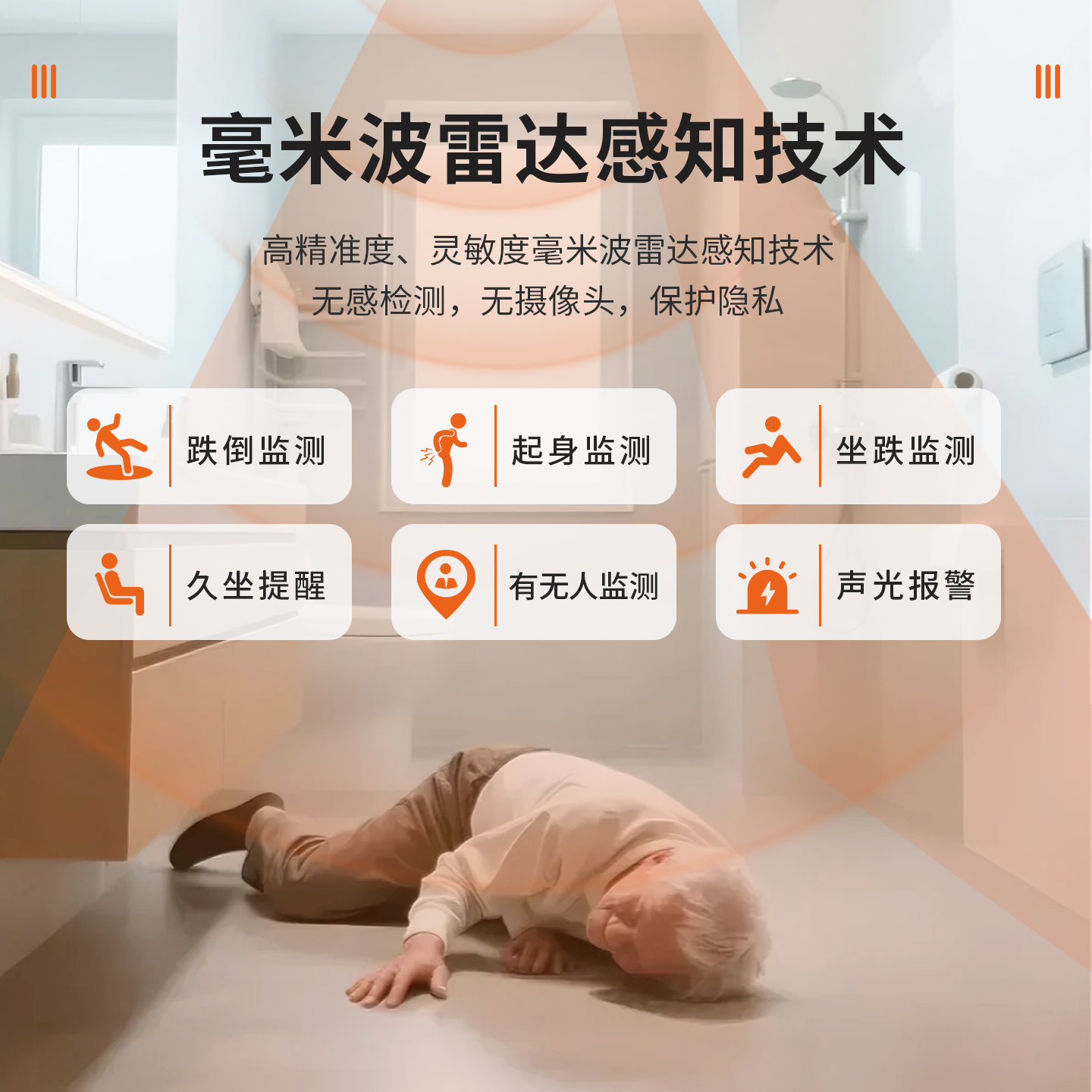 智能毫米波跌倒雷达传感器室内安全报警摔倒检测仪老人防摔监测器 - 图0