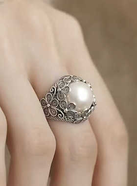 开口花朵做旧食指环高级感