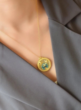 景泰蓝莲花和田白玉项链女银锁骨