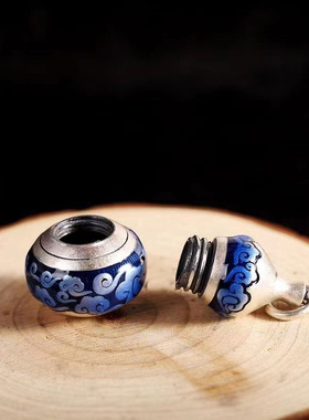 烧蓝925纯银葫芦吊坠男女士款空心可打开装东西项链挂件蛇年礼物