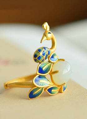 古法传承鎏金工艺凤凰仿纯银戒指