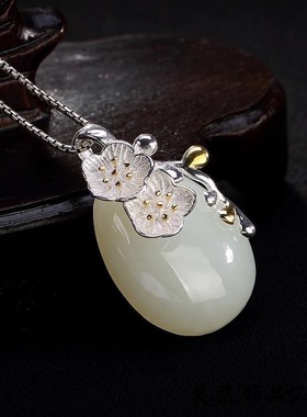 樱花项链仿纯银女项链天然和田玉