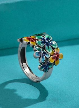 珐琅仿纯银戒指女繁花似锦花朵