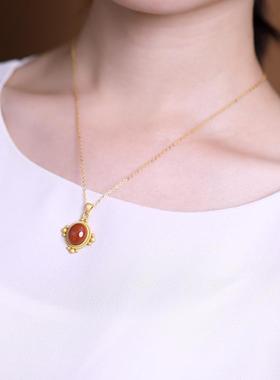 镀金S925银镶嵌椭圆形蛋面项链