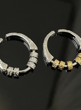 925银复古新中式唐草纹路路通转运珠戒指环六字真言开口调节百搭