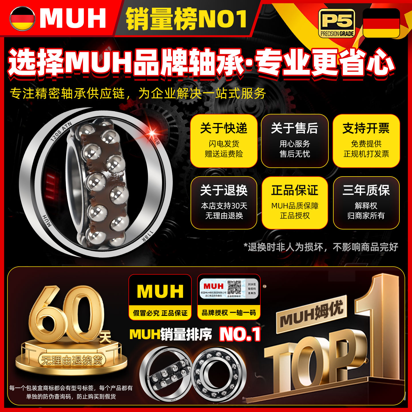 德国进口MUH微型调心球轴承织带机 纺织专用1029 129 1096 196 - 图3