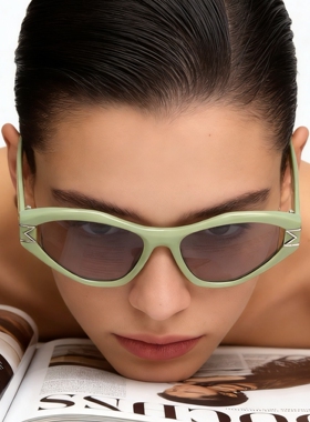 豆绿猫眼镂空UV400防晒墨镜