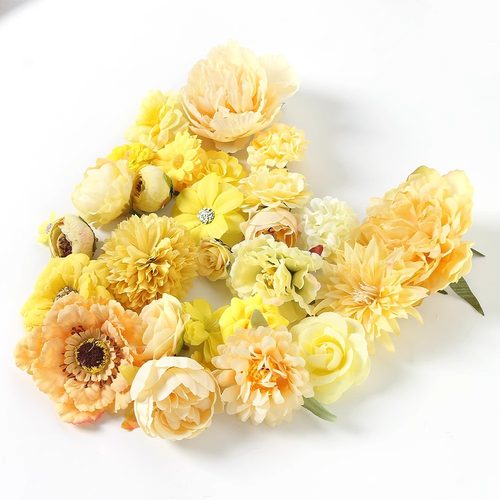 黄色系仿真花头 玫瑰牡丹假花diy手工材料古风簪花头饰装饰花绢花 - 图1