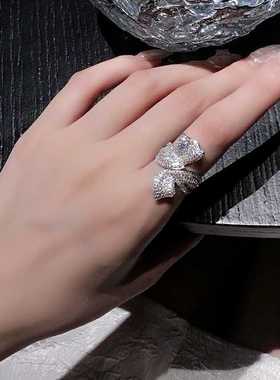 欧美新款蝴蝶结交叉戒指镶嵌锆石闪亮气质奢华指环戒子潮流介子女