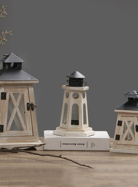 美式木头烛台欧式风灯蜡烛台家居装饰品圣诞节复古摆件