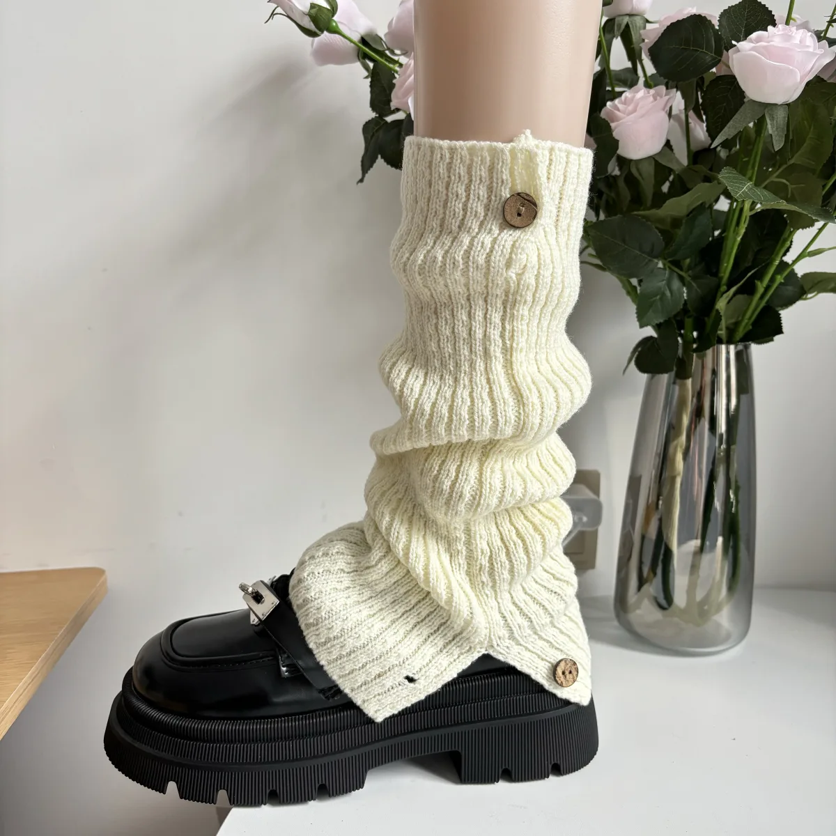 秋冬纯色雪地靴纽扣袜套复古美式堆堆腿套针织开口jk拼接中筒袜,淘宝优惠券,粉丝福利购,淘宝优惠卷