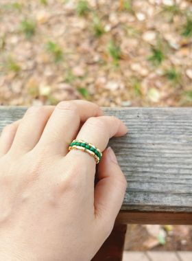 弥亦「凝萃」手工串珠戒指女小众可调节开口圈食指戒