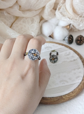 弥亦「似锦」原创复古纽扣天然马氏贝贝壳扣毕加索米珠小众指环