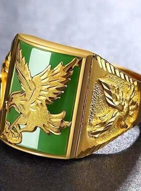 大鹏展翅绿金老鹰玉髓戒指