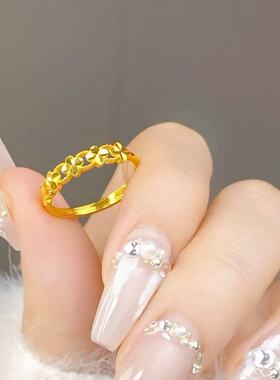 新款四叶草心连心金色戒指