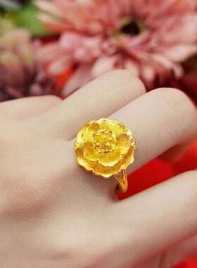 新款金花牡丹金色戒指