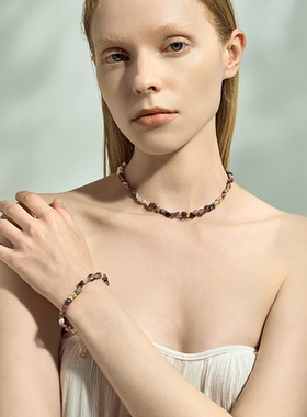 Wens天然石彩色碧玺串珠项链女原创设计女小众高级感礼物颈链