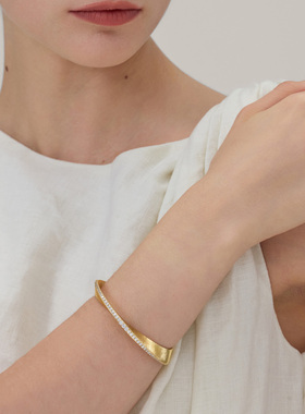 Wens金银双色密镶锆石拉丝手镯