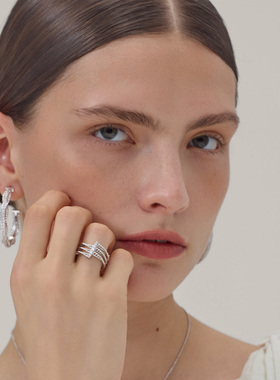 Wens星辰系列锆石链条纽花戒指