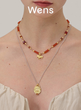 Wens新年小马镶石金币长项链