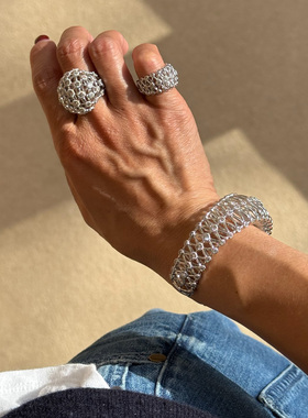 Wens星辰锆石镂空编织戒指女原创小众设计感轻奢高级指环礼物