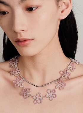 LILIFAN莉莉梵 花朵渐变镶钻双层项链 花朵颈链精致独特小众设计