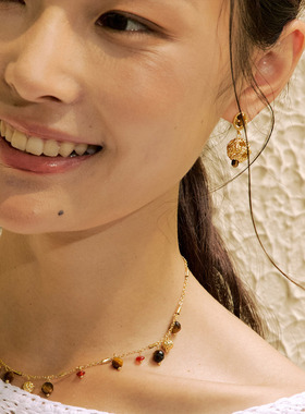 LILIFAN莉莉梵 幸运编织镂空球形虎眼石耳环 原创设计小众礼物