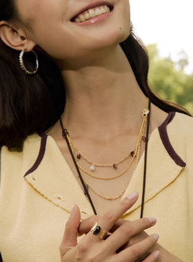 LILIFAN莉莉梵 花生纹路彩色宝石叠戴项链 日常休闲链条饰品项链