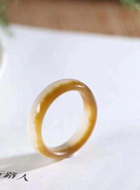 天然新疆和田玉玉器供应链俄料老料俏糖色玉石素面戒指工艺品送证
