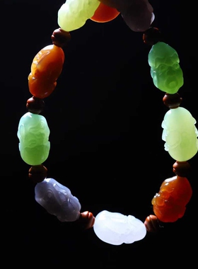 天然新疆和田玉青海料白色烟紫色糖料黄口料碧玉多宝罗汉手串手链