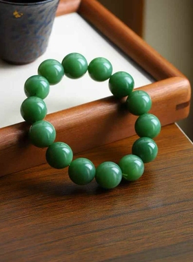 天然新疆和田玉玉器工厂店俄料碧玉老料珠圆玉润玉石素珠手串带证