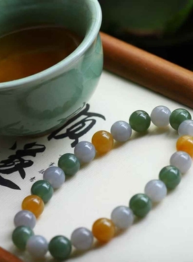 天然新疆和田玉玉器工厂店青海料烟紫湖水绿糖料老料珠圆玉润手串