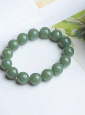 天然新疆和田玉玉器工厂店且末蓝老料珠圆玉润玉石素珠手串简约款