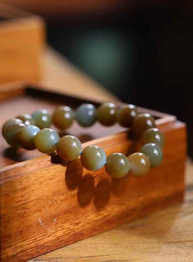 天然新疆和田玉玉器工厂店且末料老料飘糖色珠圆玉润玉石手串带证