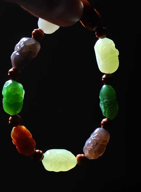 天然和田玉玉器工厂店青海料白色烟紫碧玉糖料黄口料多宝罗汉手串