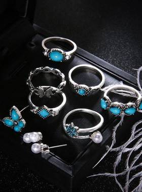 欧美街拍戒指耳环女 ring earrings combination sets ornaments