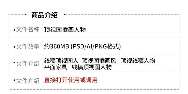 顶视图线稿风矢量人物素材 ps鸟瞰人俯视图配景室内家具人物 - 图1