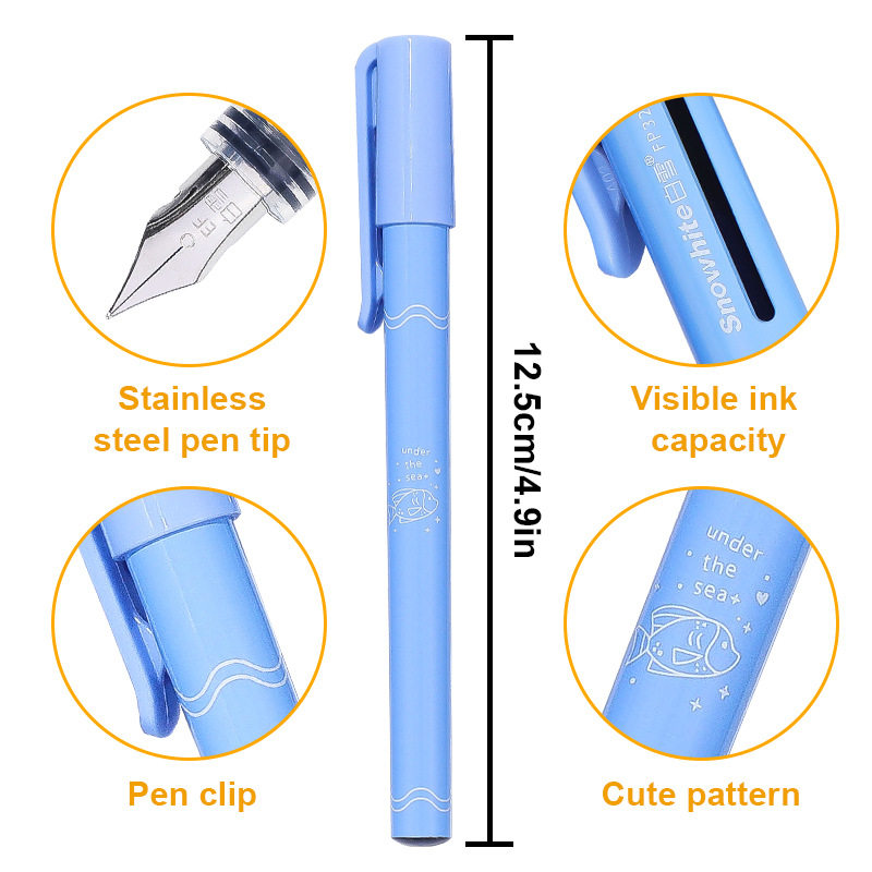 直液式速干大容量钢笔小学生莫兰迪卡通一次性可擦蓝色水性笔,淘宝优惠券,粉丝福利购,淘宝优惠卷