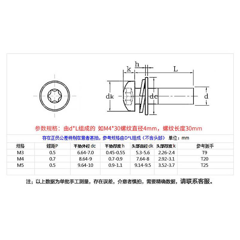 加长不锈钢圆头内梅花三组合机螺丝M6*x12x14x18x22x30x65x70x100-图1