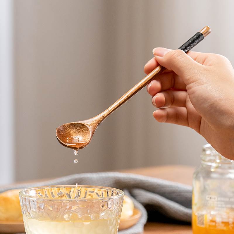 日式木勺勺子长柄汤匙吃饭用调羹家用木头木质餐具汤勺小号蜂蜜勺 - 图2