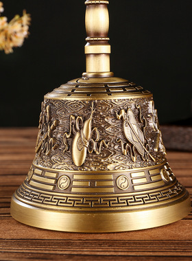 纯黄铜三叉摇铃吉祥八宝做旧款八仙铃办公室茶几玄关装饰铃铛摆件