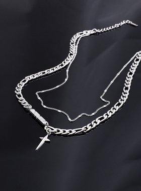 四芒星双层叠戴项链纯银男潮小众设计高级感冷淡风锁骨链情侣款