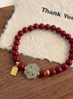 桃花玉石朱砂手链女款小众精致轻奢高级串珠手串学生闺蜜国风手饰