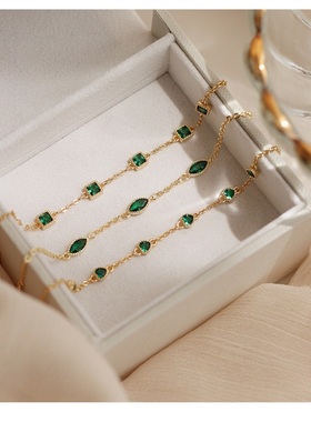 日韩风祖母绿百搭叠戴心形手链