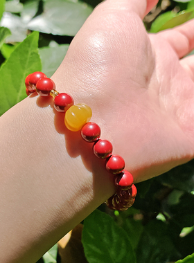 天然朱砂黄南瓜手串女款好运手链