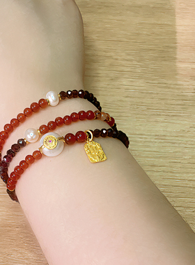 Mrs猪师奶红色石榴石平安手链